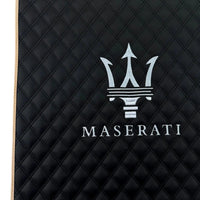 Black Stitched Leather Floor Mats with Logo for Maserati GranTurismo MC (2009-2010) | Beige Trim - AutoWin