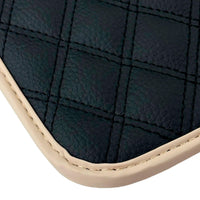 Black Stitched Leather Floor Mats with Logo for Maserati GranTurismo MC (2009-2010) | Beige Trim - AutoWin