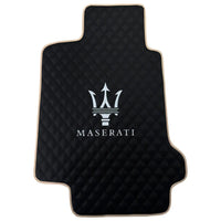 Black Stitched Leather Floor Mats with Logo for Maserati GranTurismo Sport (2012-2019) | Beige Trim - AutoWin