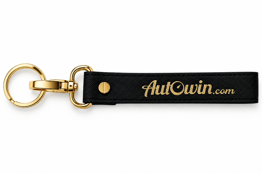 Llavero AutoWin Dorado con Cuero Negro