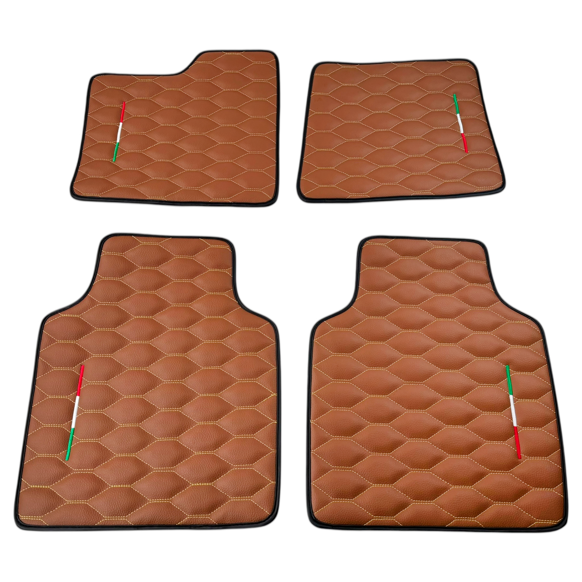 Brown Leather Viper Hex Pattern Floor Mats for Ferrari Purosangue (2023-2024) with Italian Flag