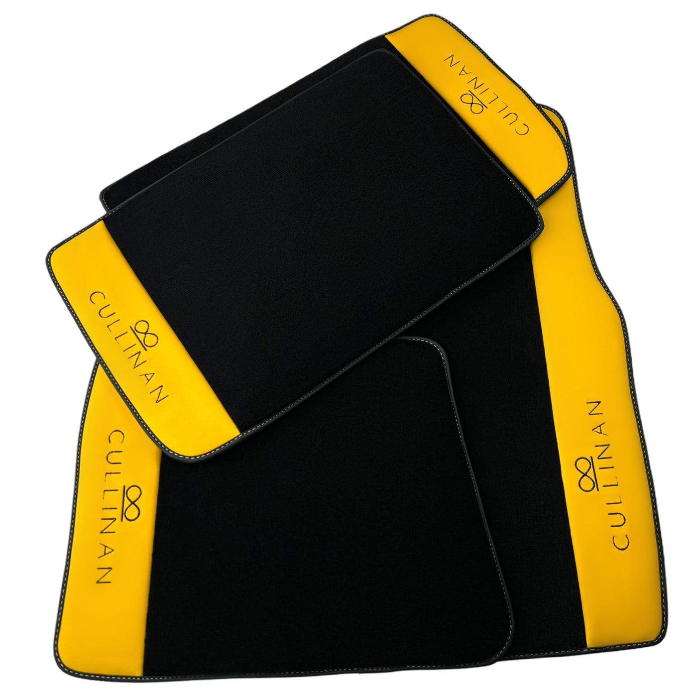 Black Floor Mats for Rolls Royce Cullinan with Yellow Leather - AutoWin