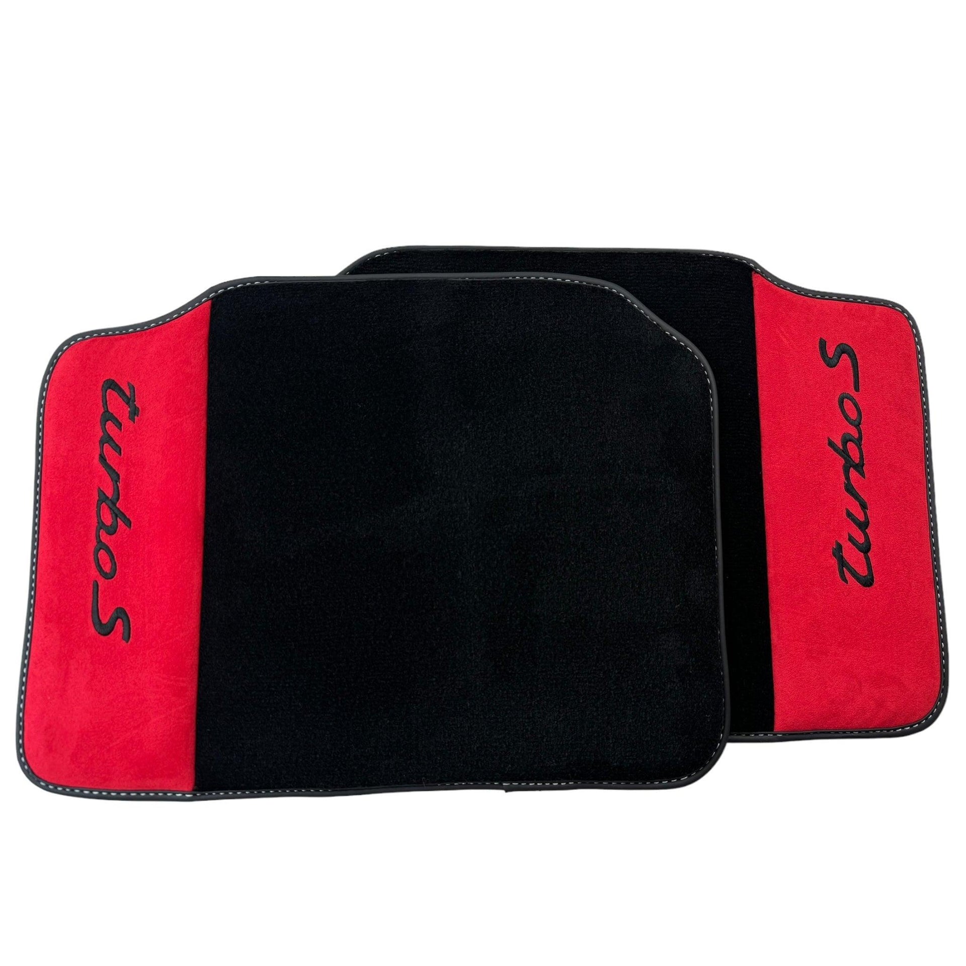 Black Floor Mats for Porsche Classic 911 (1963-1989) with Red Alcantara Leather - AutoWin