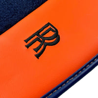 Dark Blue Floor Mats for Rolls Royce Cullinan with Orange Leather - AutoWin