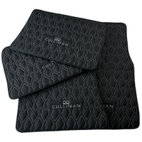 Black Leather Floor Mats for Rolls Royce Cullinan (2018-2023) with White Stitching - AutoWin