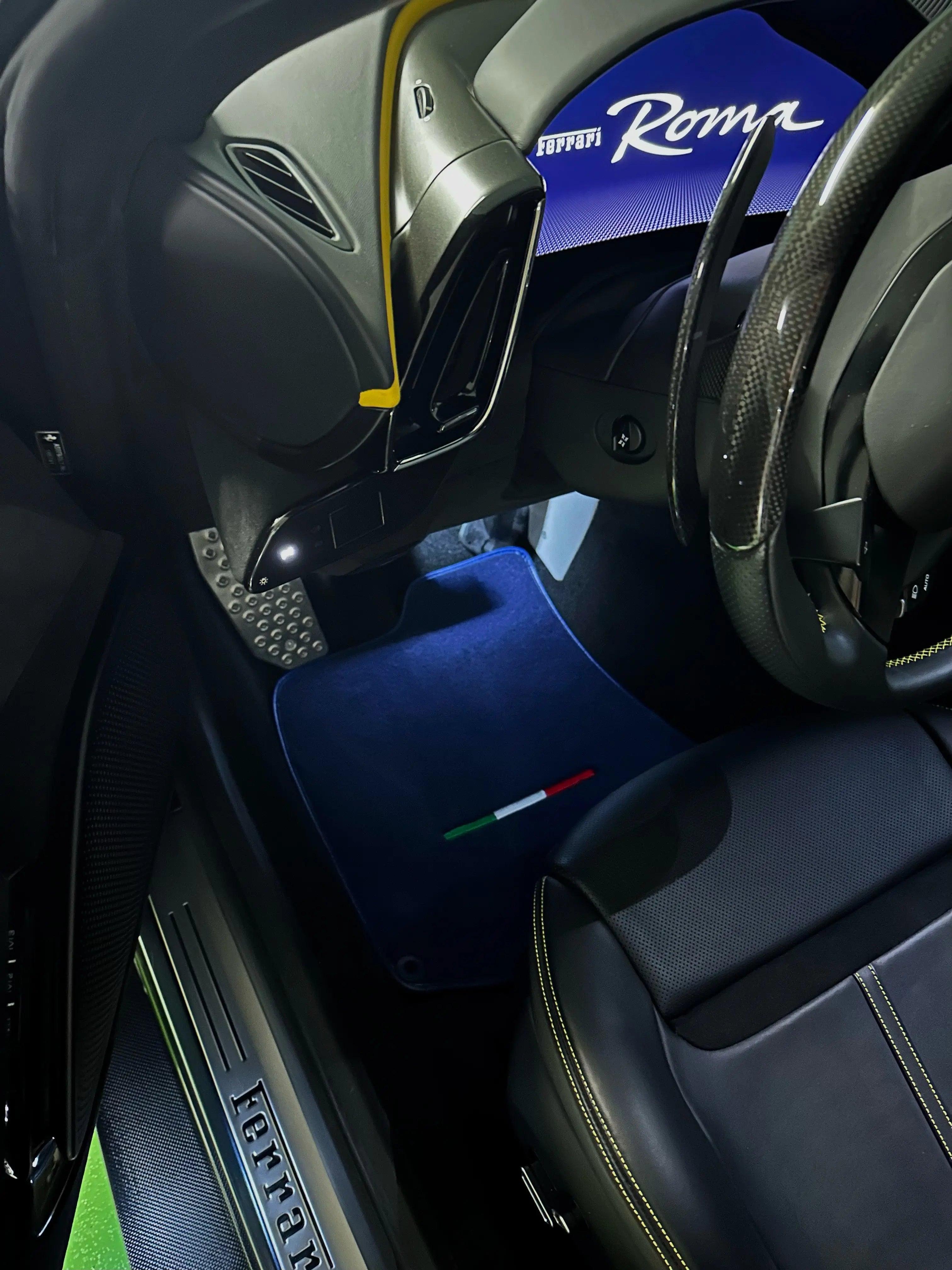 Dark Blue Floor Mats For Ferrari Roma (2021-2024) Italian Edition - AutoWin