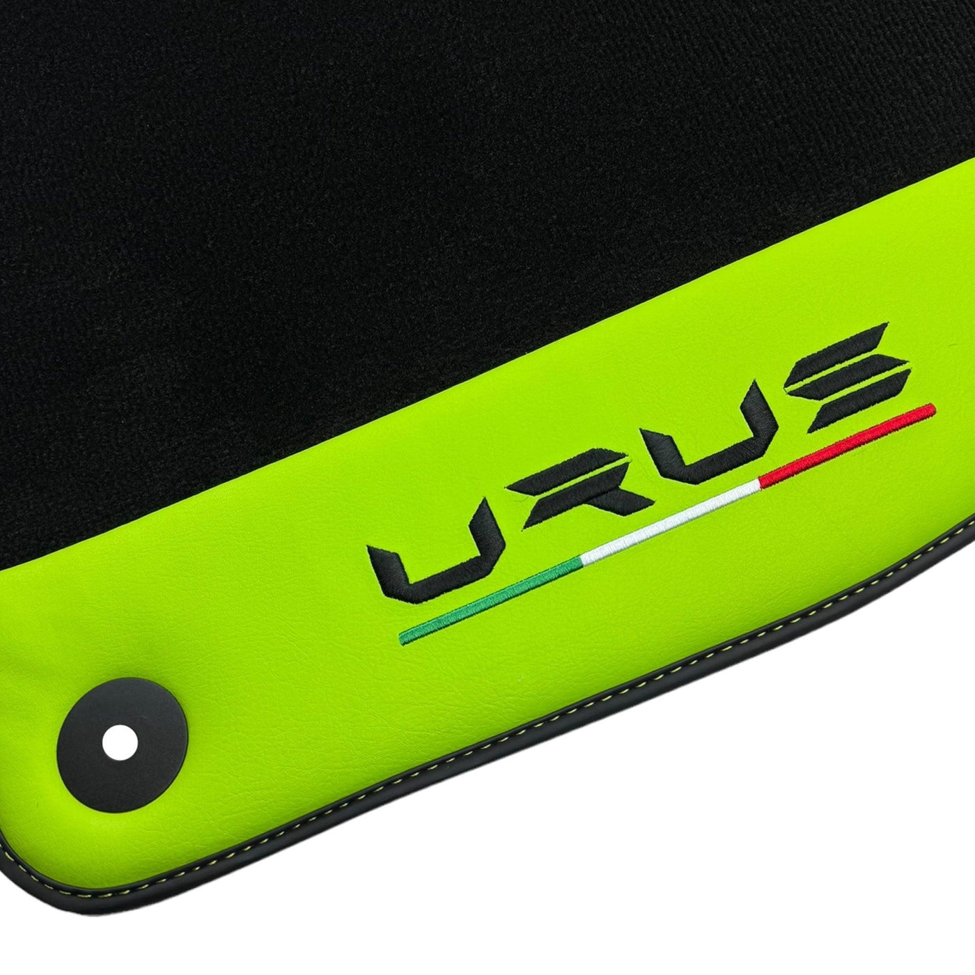 Black Floor Mats for Lamborghini Urus with Green Leather | Black Logo - AutoWin