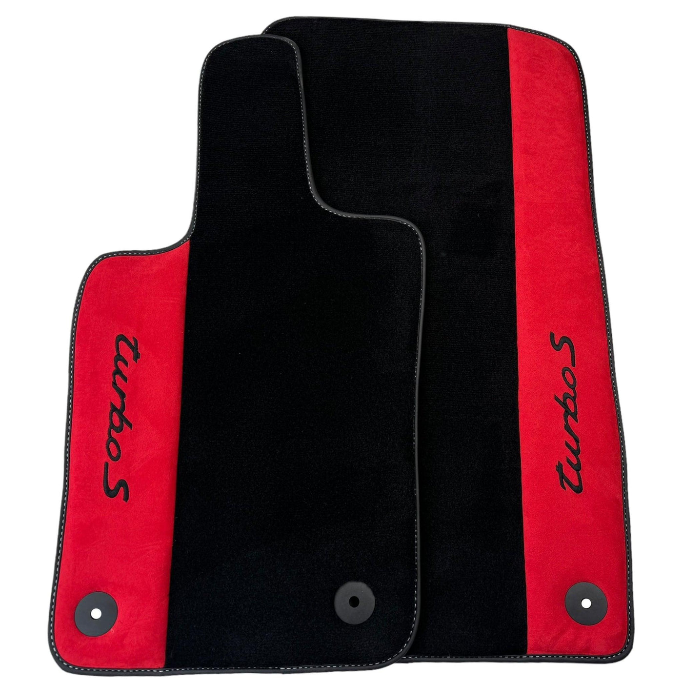 Black Floor Mats for Porsche 997 (2004-2012) with Red Alcantara Leather - AutoWin