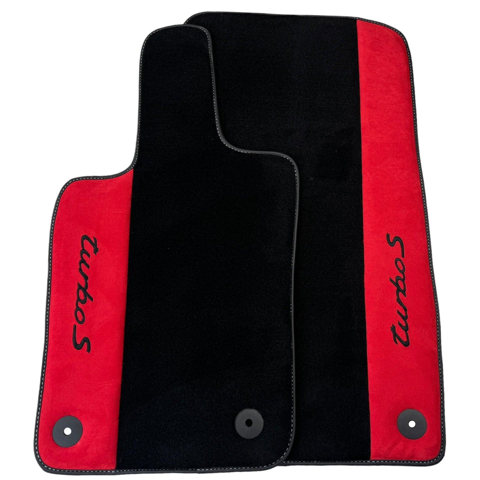 Black Floor Mats for Porsche Classic 911 (1963-1989) with Red Alcantara Leather - AutoWin