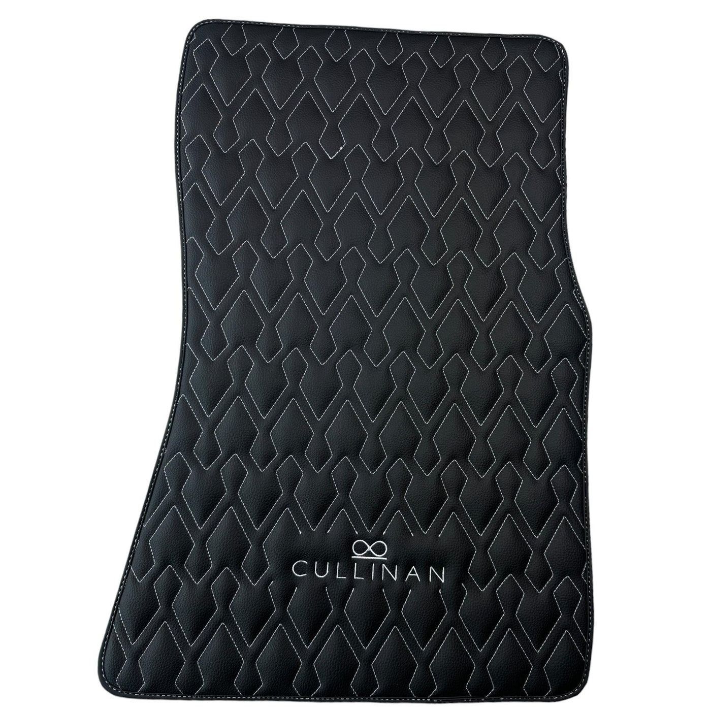 Black Leather Floor Mats for Rolls Royce Cullinan (2018-2023) with White Stitching - AutoWin