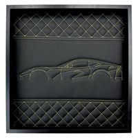 Black Leather Inspired Wall Art: Embroidered Yellow Stitch Luxury Decor