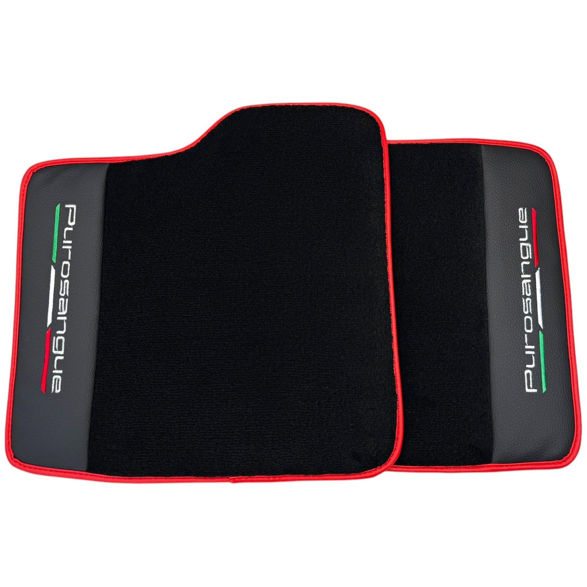Black Floor Mats for Ferrari Purosangue with Leather and Red Trim | Italian Edition - AutoWin