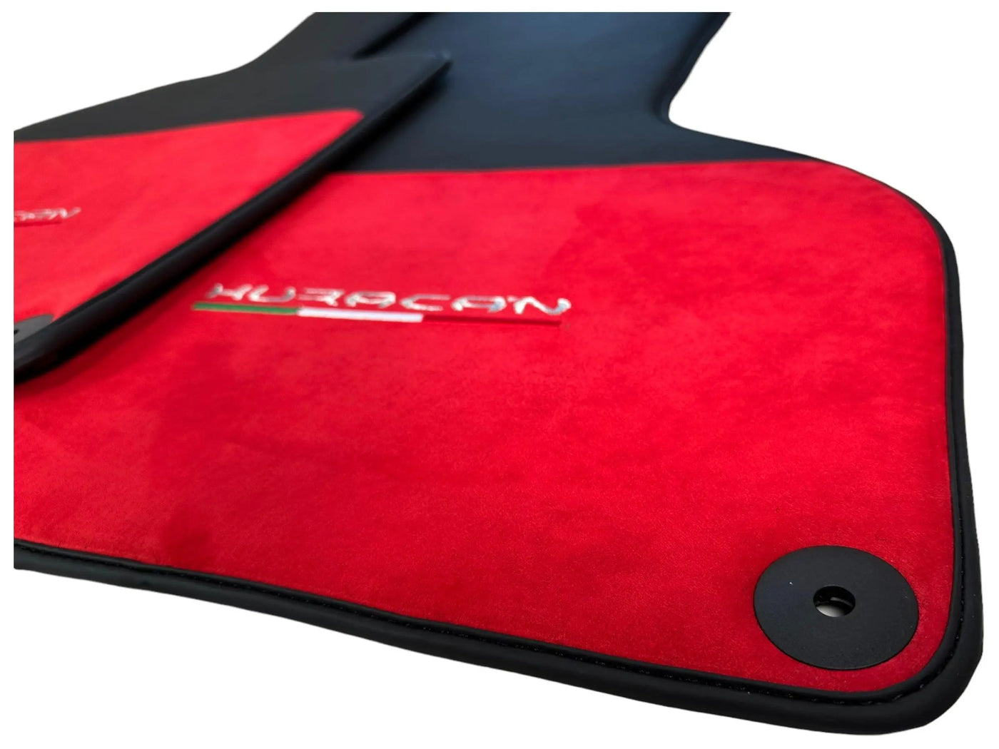 Floor Mats for Lamborghini Huracan Alcantara Red Leather With Huracan Logo - AutoWin