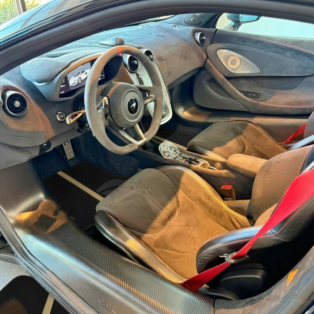Black Floor Mats for McLaren 600 LT (2018-2020) With Orange Trim - AutoWin