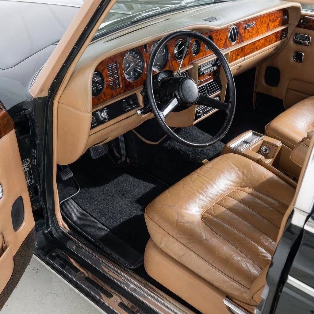 Tapis de voiture sur mesure pour Rolls Royce Wraith (2013–2023) avec cuir en fibre de carbone