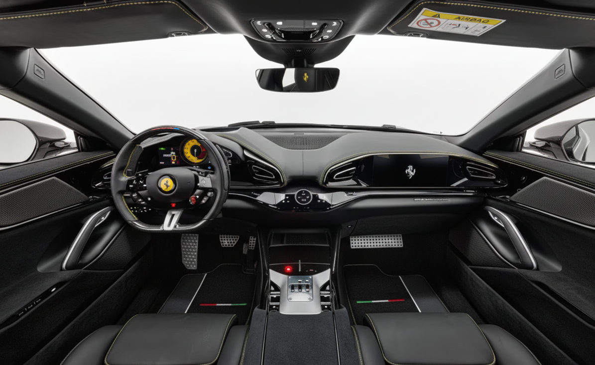 Black Floor Mats for Ferrari Purosangue with Leather