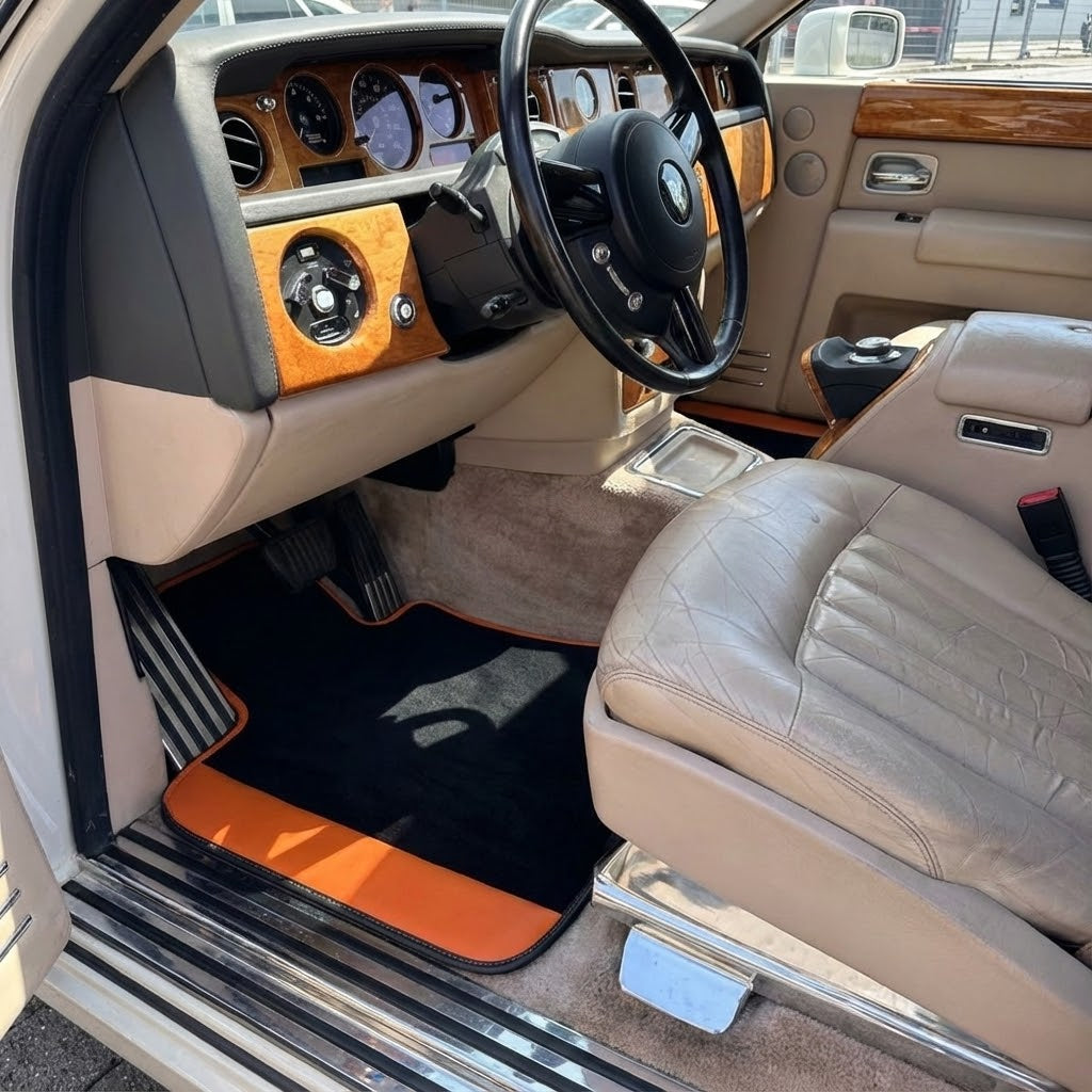 Custom Floor Mats for Rolls Royce Phantom Drophead Coupe with Orange Leather