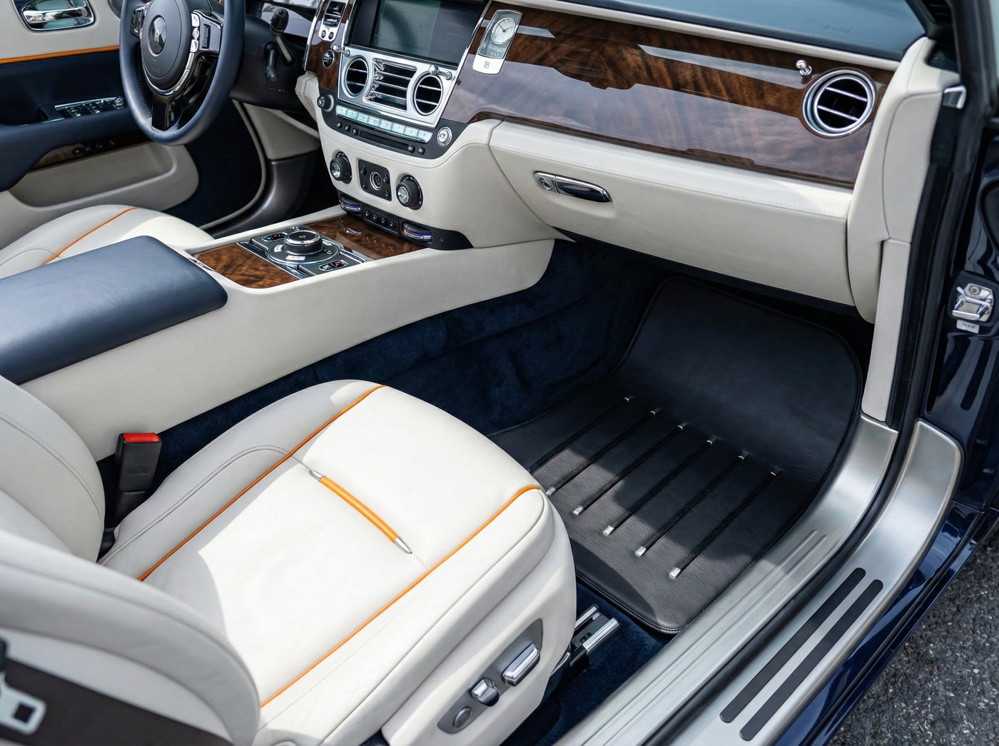 Leather Floor Mats For Rolls Royce Black Badge Dawn Rr6 2016-2023 Black