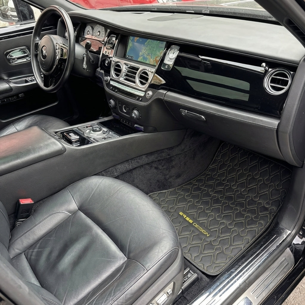 Tapis de voiture en cuir personnalisable avec motif hexagonal entrelacé pour Rolls Royce Ghost Series II (2021–2024) - AutoWin