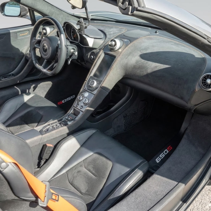 Black Floor Mats For McLaren 650S Black Tailored With Carbon Leather