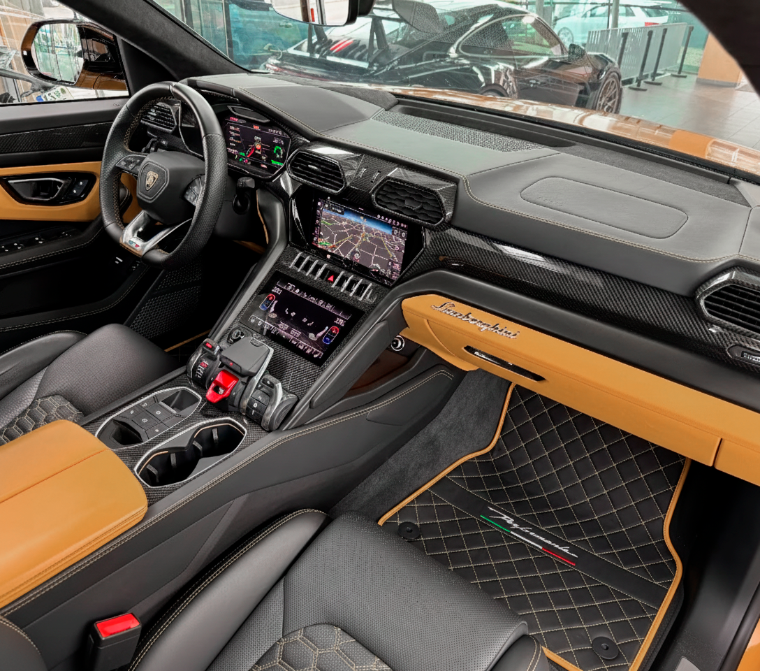 Lamborghini Urus Alcantara Leather Floor Mats with Gold Trim
