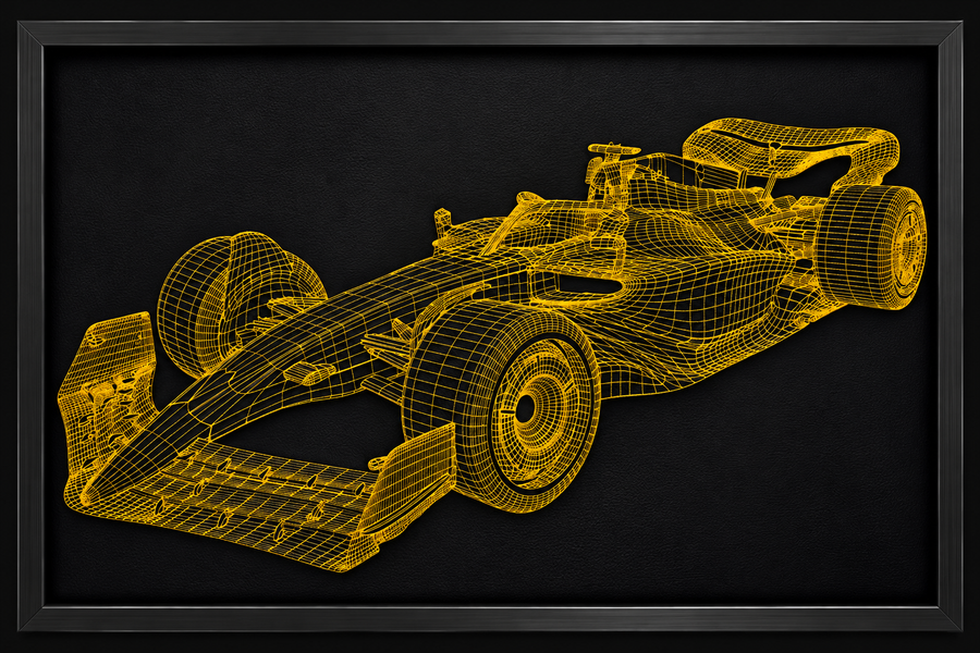 Mustat nahka Formula 1 -kilpa-auton inspiroimat seinätaiteet