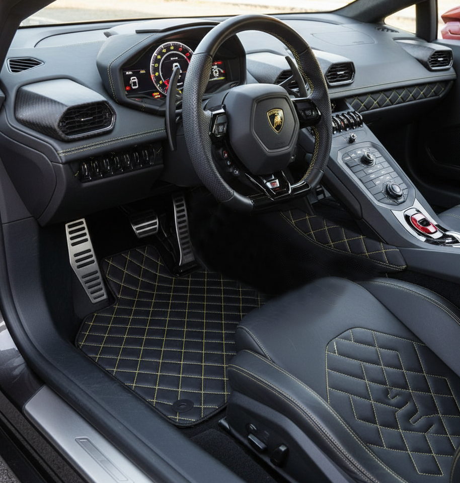 Tappetini per auto in pelle personalizzabili con motivo esagonale per Lamborghini Huracan Perfomante (2017-2019) - AutoWin