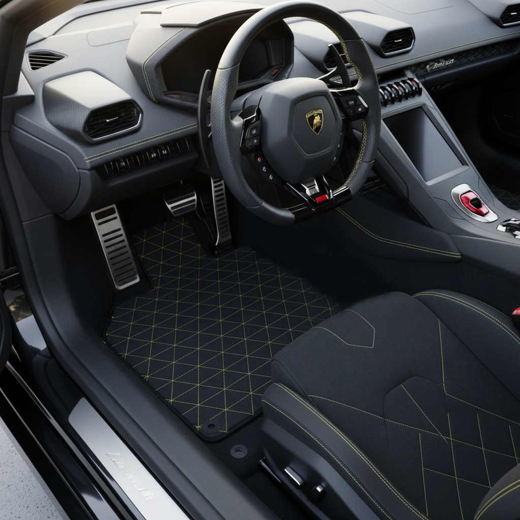 Customizable Leather Floor Mats with ER56 Pattern for Lamborghini Huracan STO (2021-2024) - AutoWin