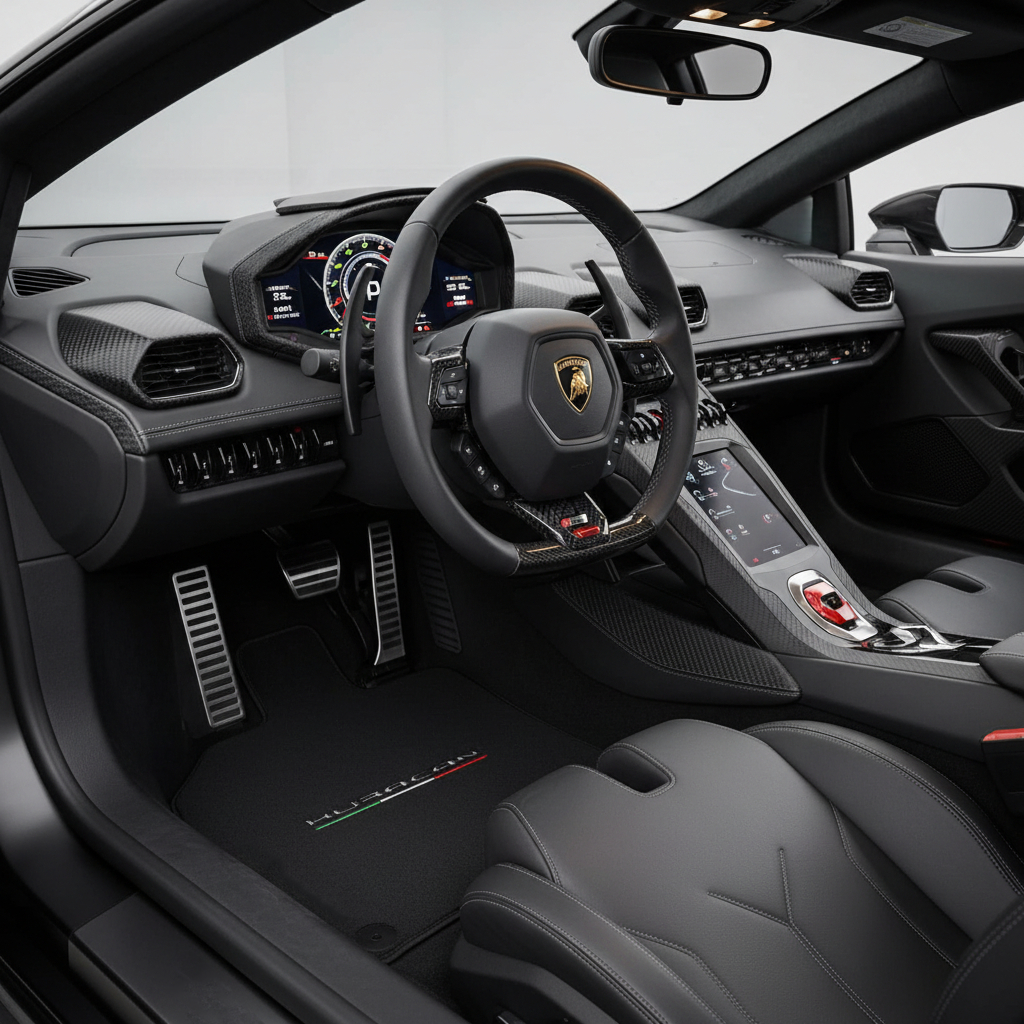 Floor Mats for Lamborghini Huracan With Italian Flag and Huracan Logo