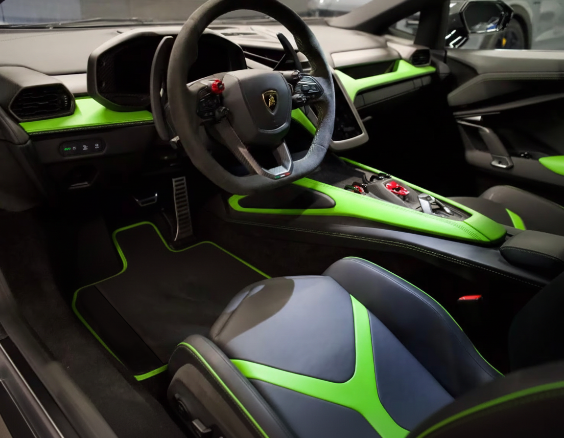 Customizable Leather Floor Mats with Raptor Hex Pattern for Lamborghini Revuelto (2024-2025) - AutoWin