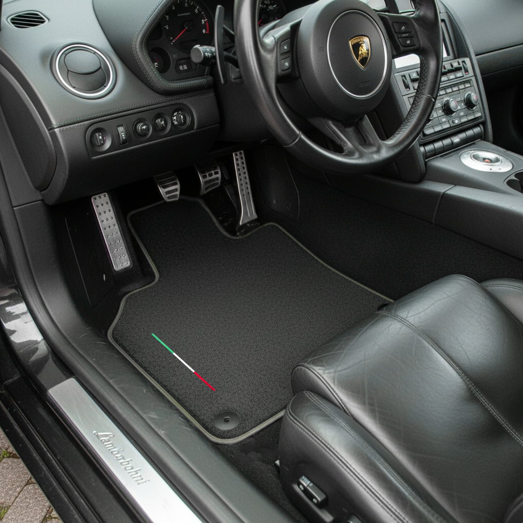 Tapis de voiture gris sur mesure pour Lamborghini Gallardo en cuir Alcantara - AutoWin.EU