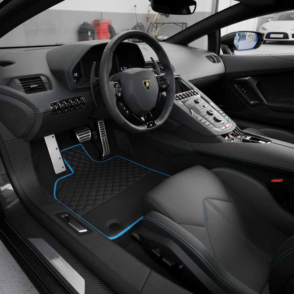 Black Carbon Fiber Floor Mats for Lamborghini Aventador - AutoWin.EU