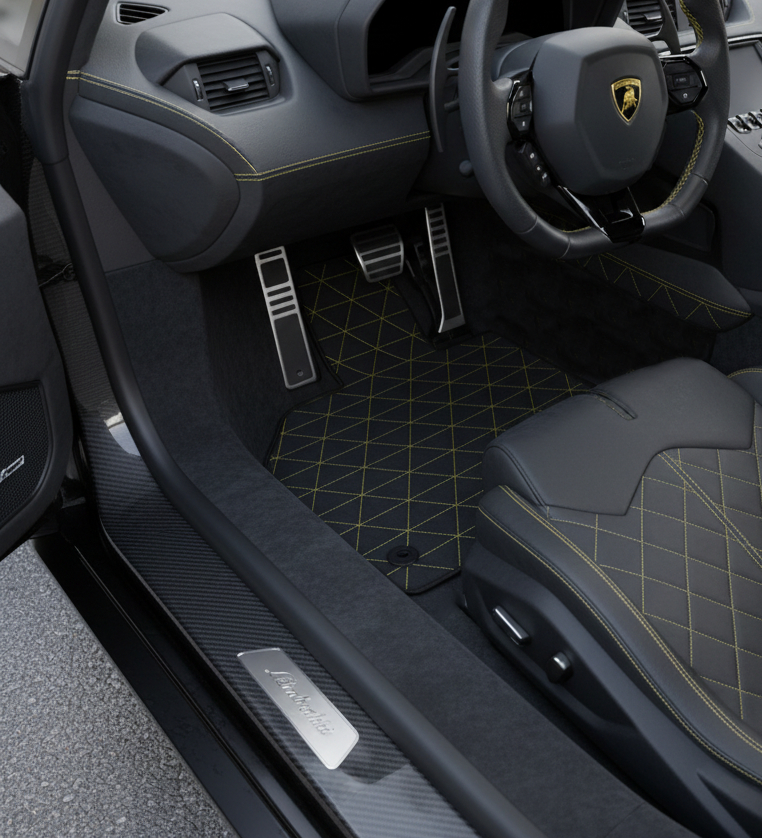 Tapis de voiture en cuir personnalisable avec motif hexagonal vertical pour Lamborghini Aventador (2012-2022) - AutoWin