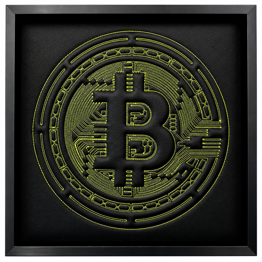 Mustat nahka Bitcoin-inspiroitu seinätaide