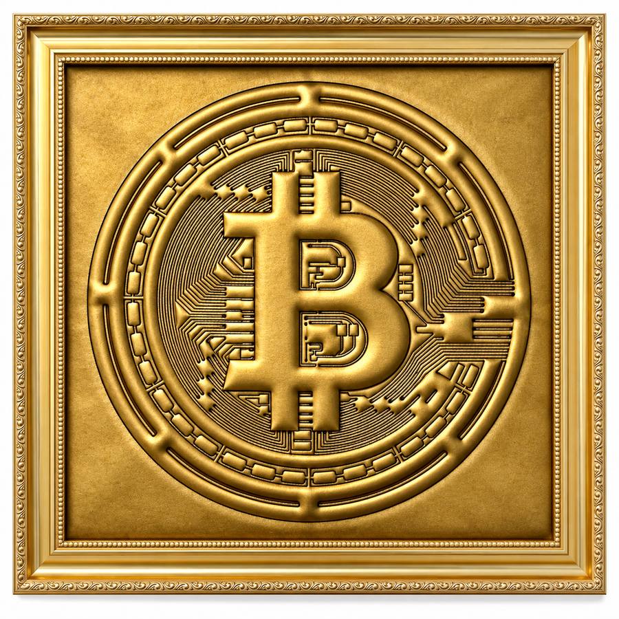 Kultainen Nahkainen Bitcoin-innoittama Seinätaito