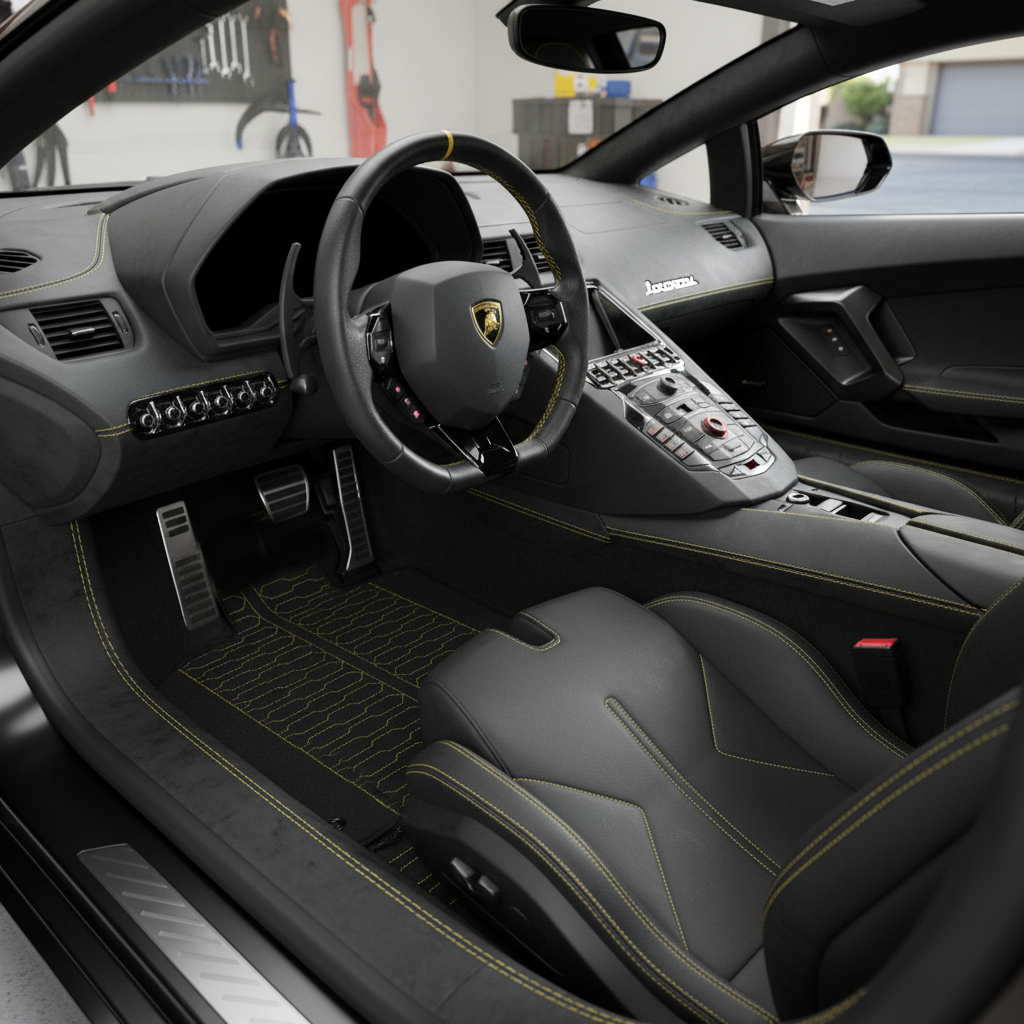 Customizable Floor Mats From Carpet with Leather A56 Pattern for Lamborghini Aventador SVJ - AutoWin