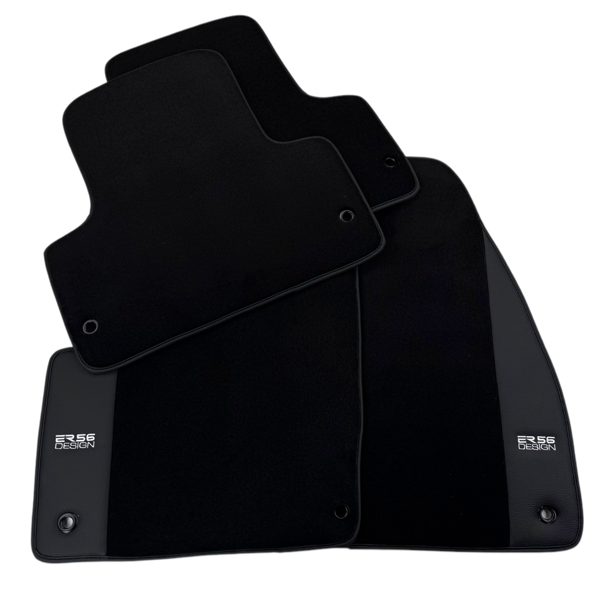 ER56 Design Black Floor Mats for Chevrolet Spark Hatchback (2010-2013) BiFuel with Leather
