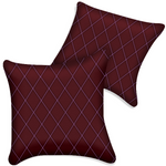 Customizable Dark Red Leather Pillows Set of 2 for All Vehicles | Single Diamond Pattern