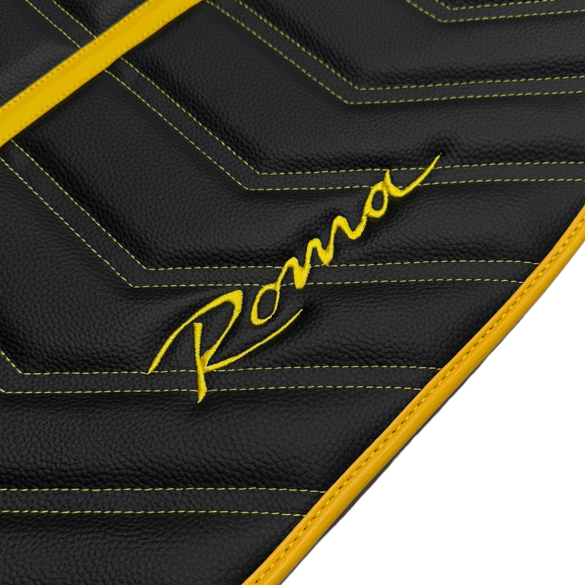 Black Leather Floor Mats for Ferrari Roma (2021-2027) Yellow Sewing