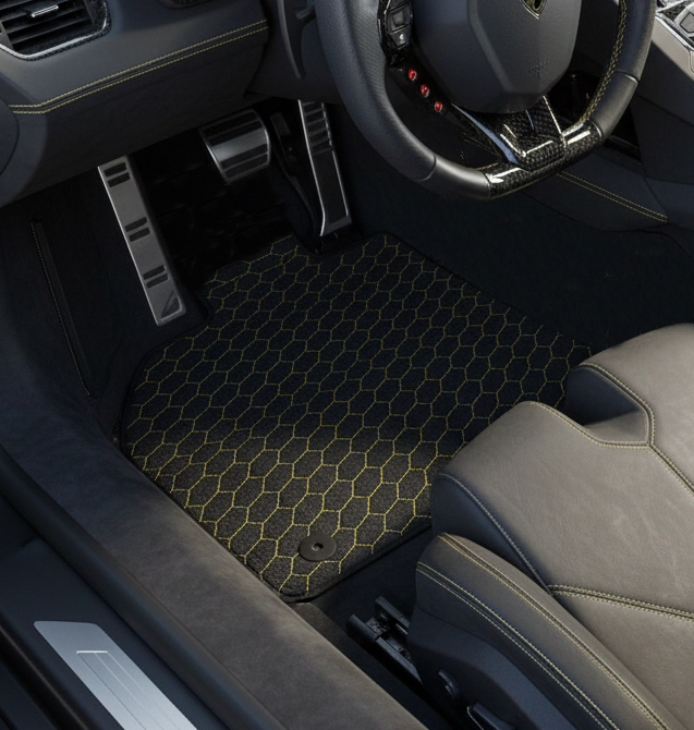 Tapis de voiture en cuir personnalisables avec motif hexagonal symétrique pour Lamborghini Aventador SV (2012-2022) - AutoWin