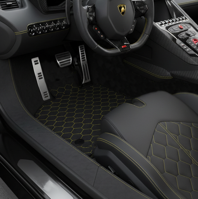 Customizable Leather Floor Mats with Viper Hex Pattern for Lamborghini Aventador SV (2012-2022) - AutoWin