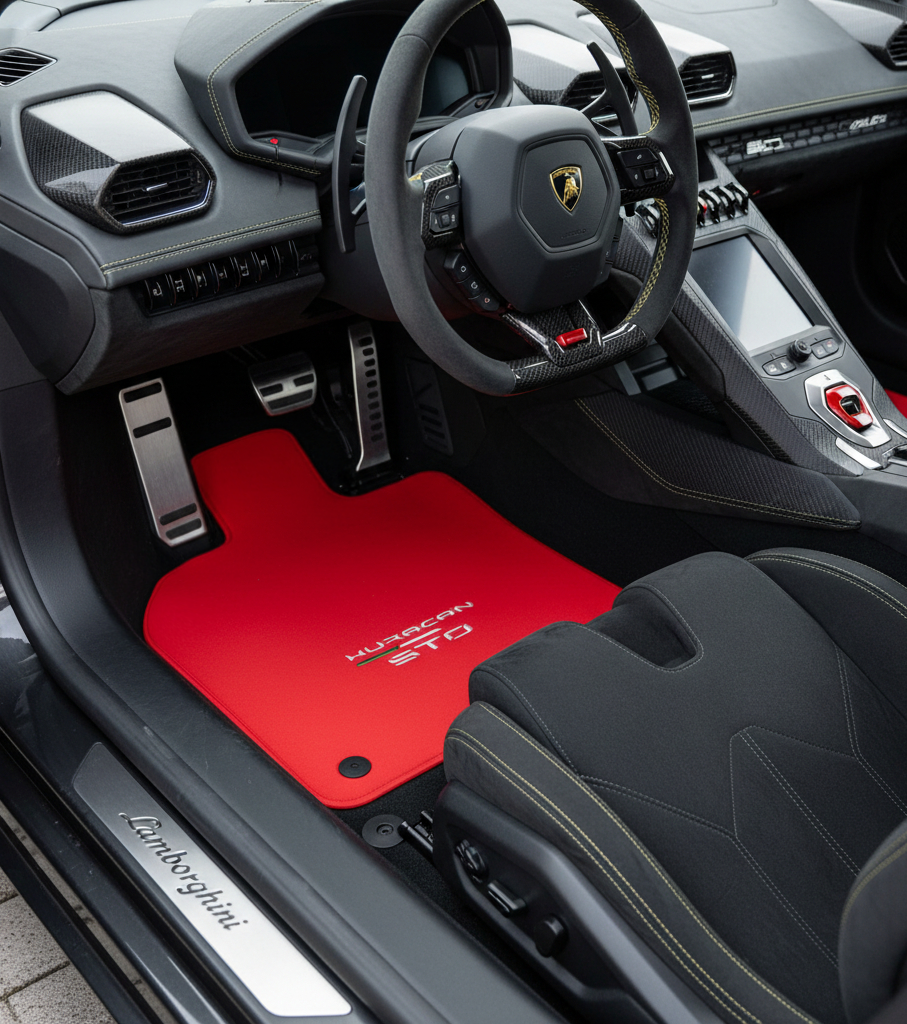 Tapis de voiture pour Lamborghini Huracan STO Couleur Rouge | AutoWin