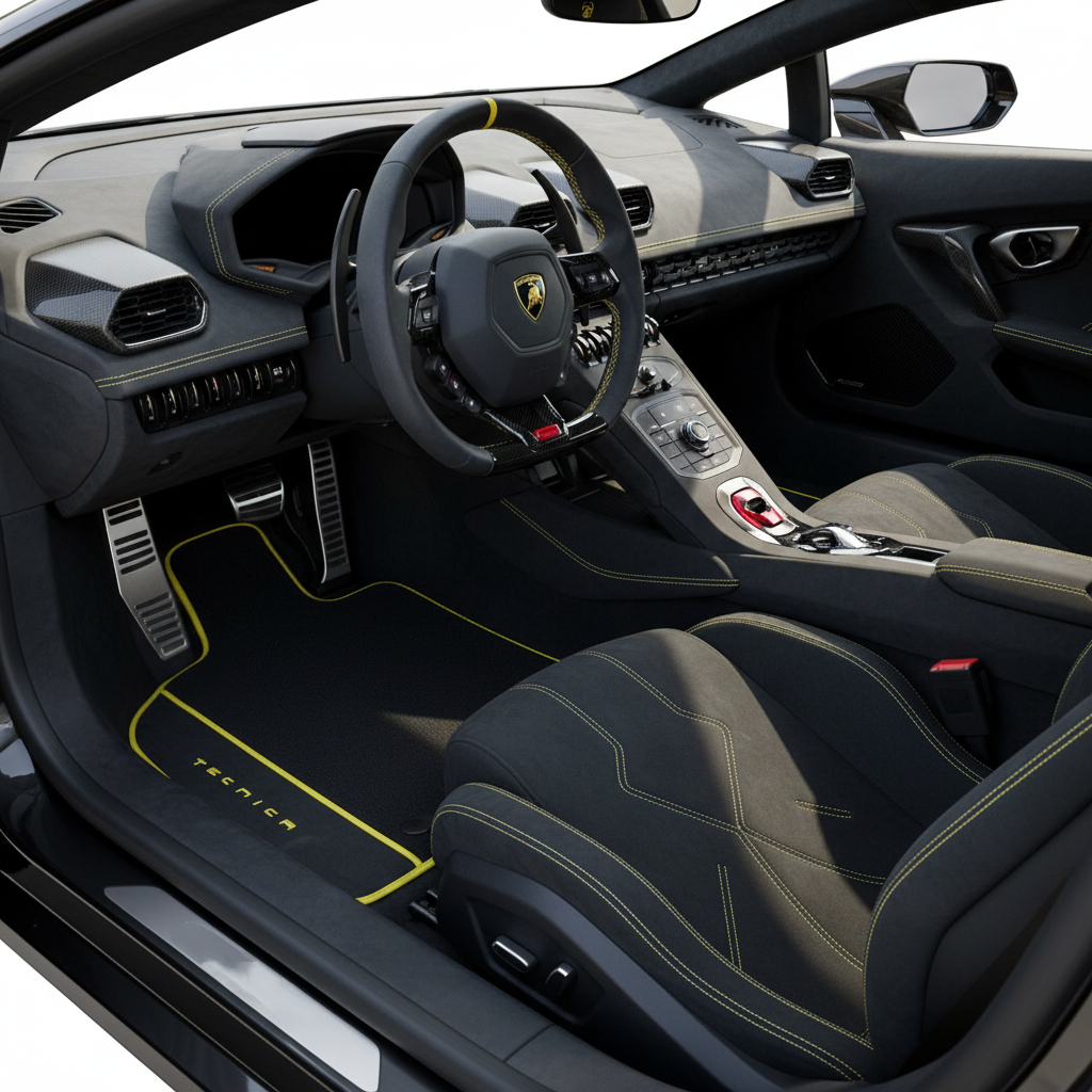 Anpassbare Lederfußmatten mit Raptor Hex-Muster für Lamborghini Huracan Tecnica (2022-2024) - AutoWin