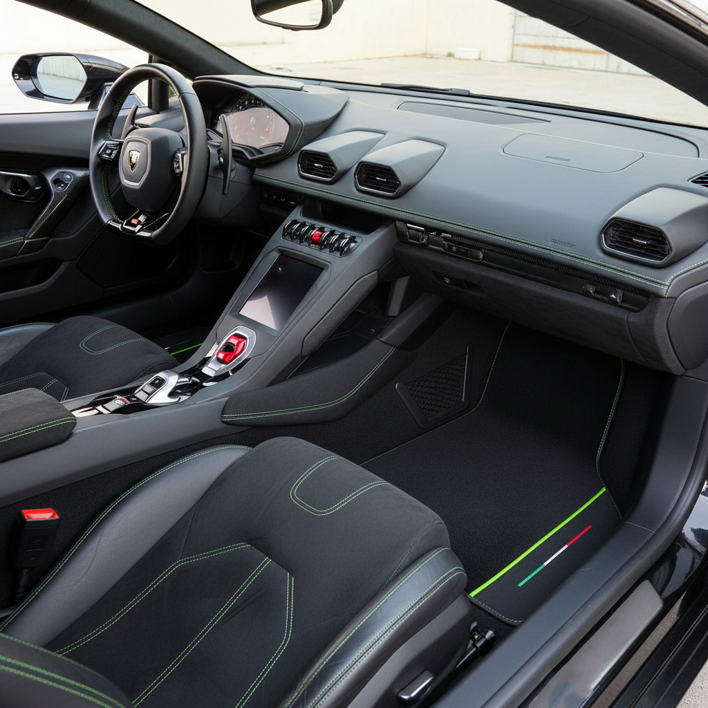 Anpassbare Lederfußmatten mit Raptor Hex-Muster für Lamborghini Huracan Tecnica (2022-2024) - AutoWin