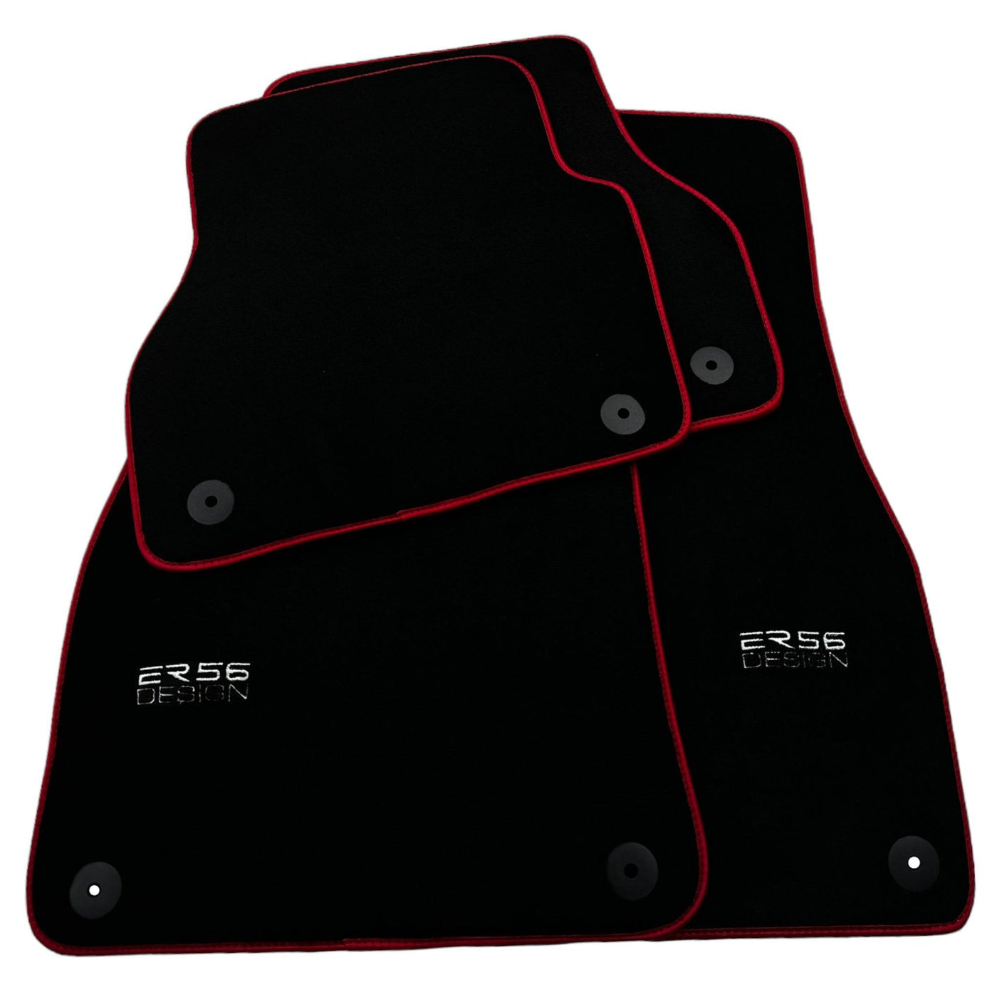 Black Floor Mats For Audi A6 - C8 Sedan (2018-2023) ER56 Design with Red Trim - AutoWin