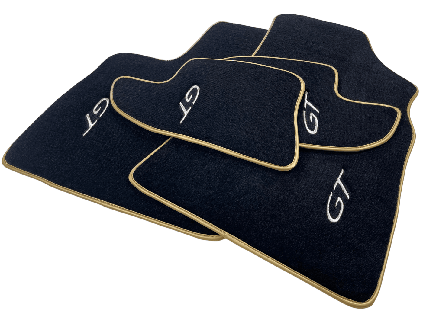 Black Floor Mats For Bentley Continental GTC (2011-2018) With Gold Color Trim - AutoWin