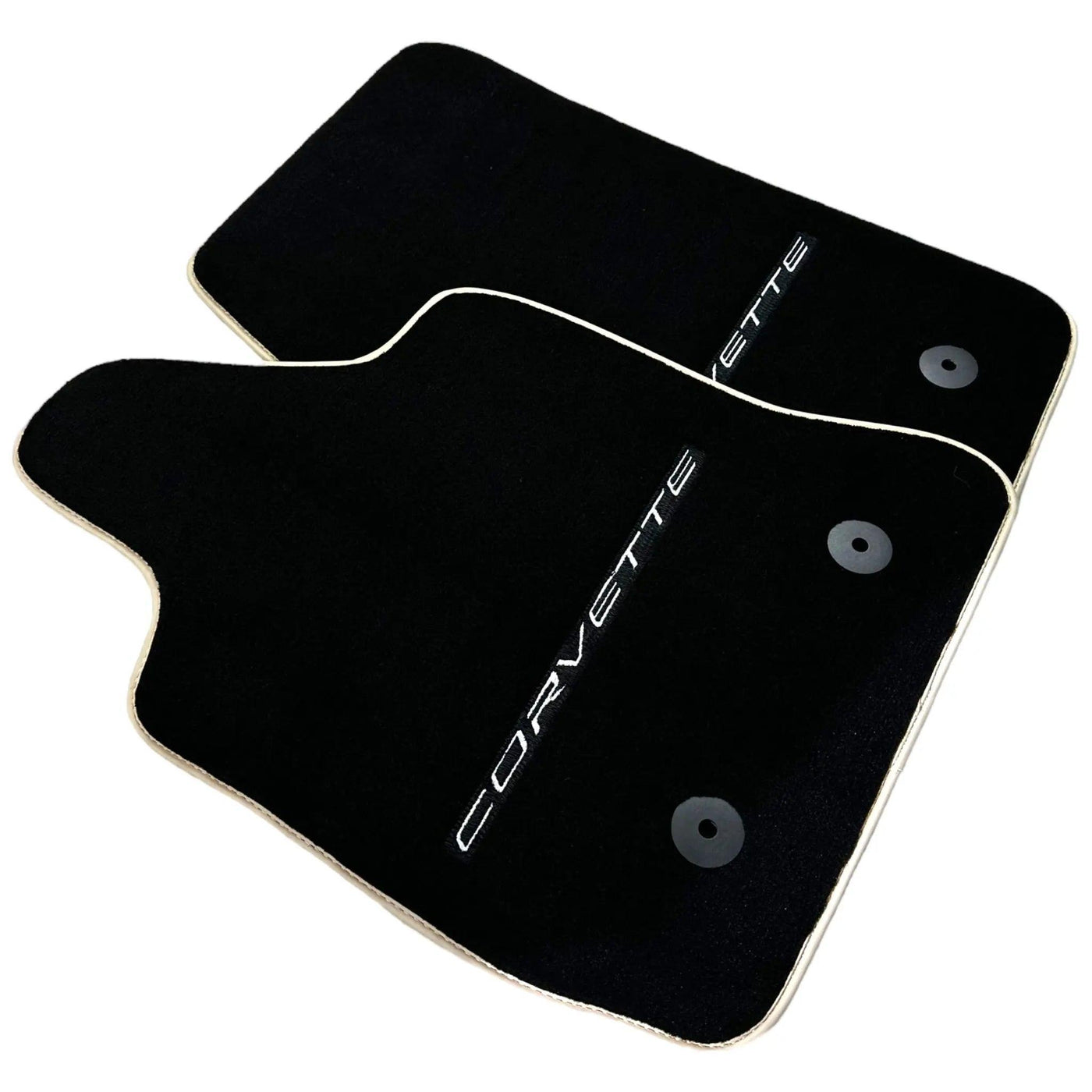 Black Floor Mats For Chevrolet Corvette C7 Convertible (2014-2019) with Beige Trim - AutoWin