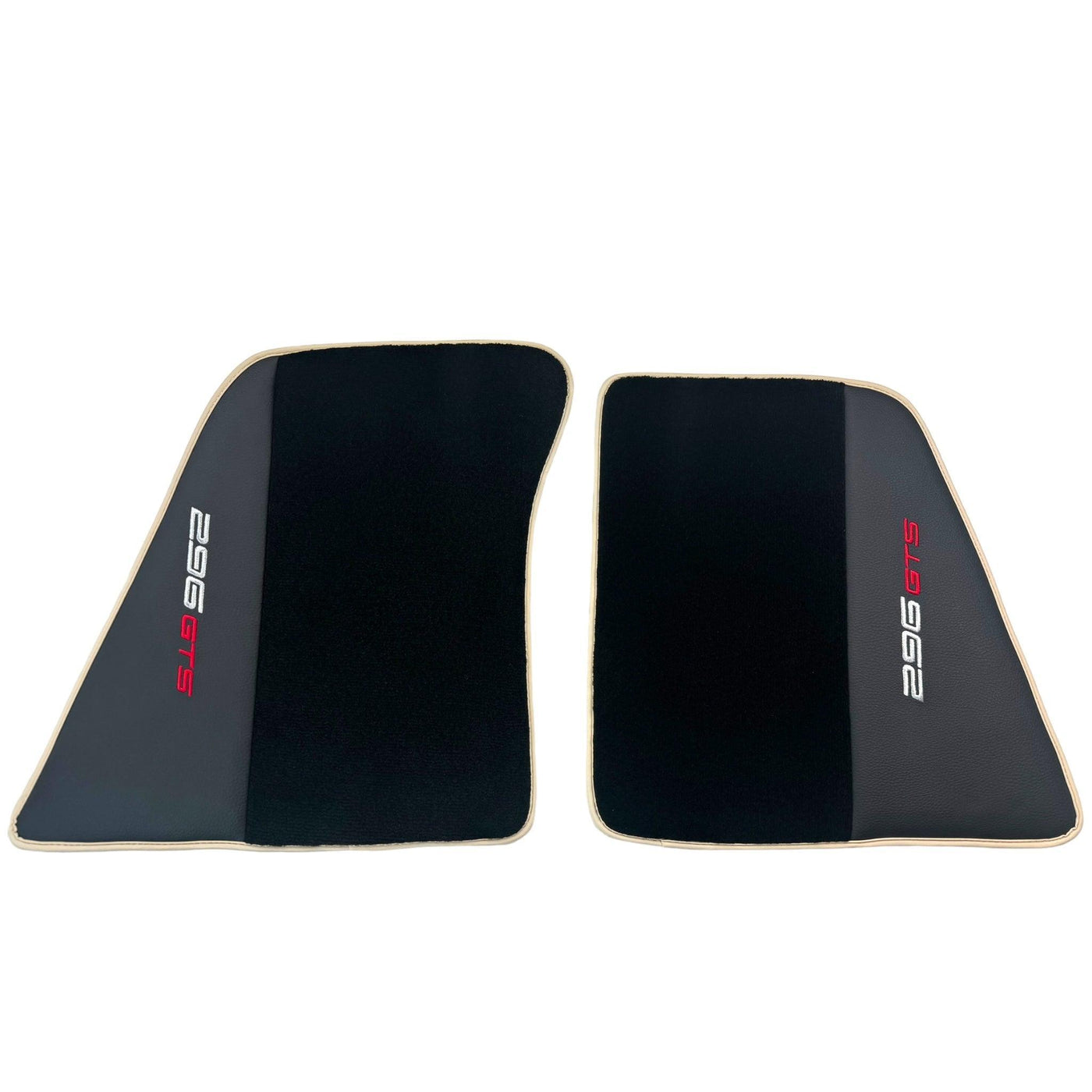 Black Floor Mats for Ferrari 296 GTS (2022-2024) with Leather and Beige Trim - AutoWin