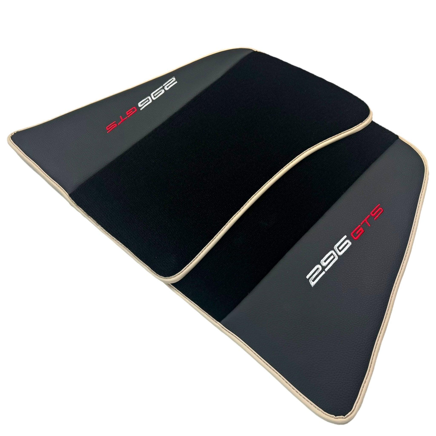 Black Floor Mats for Ferrari 296 GTS (2022-2024) with Leather and Beige Trim - AutoWin