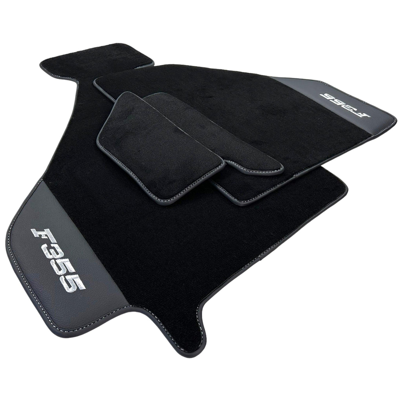 Black Floor Mats For Ferrari F355 1994-1999 With Leather - AutoWin